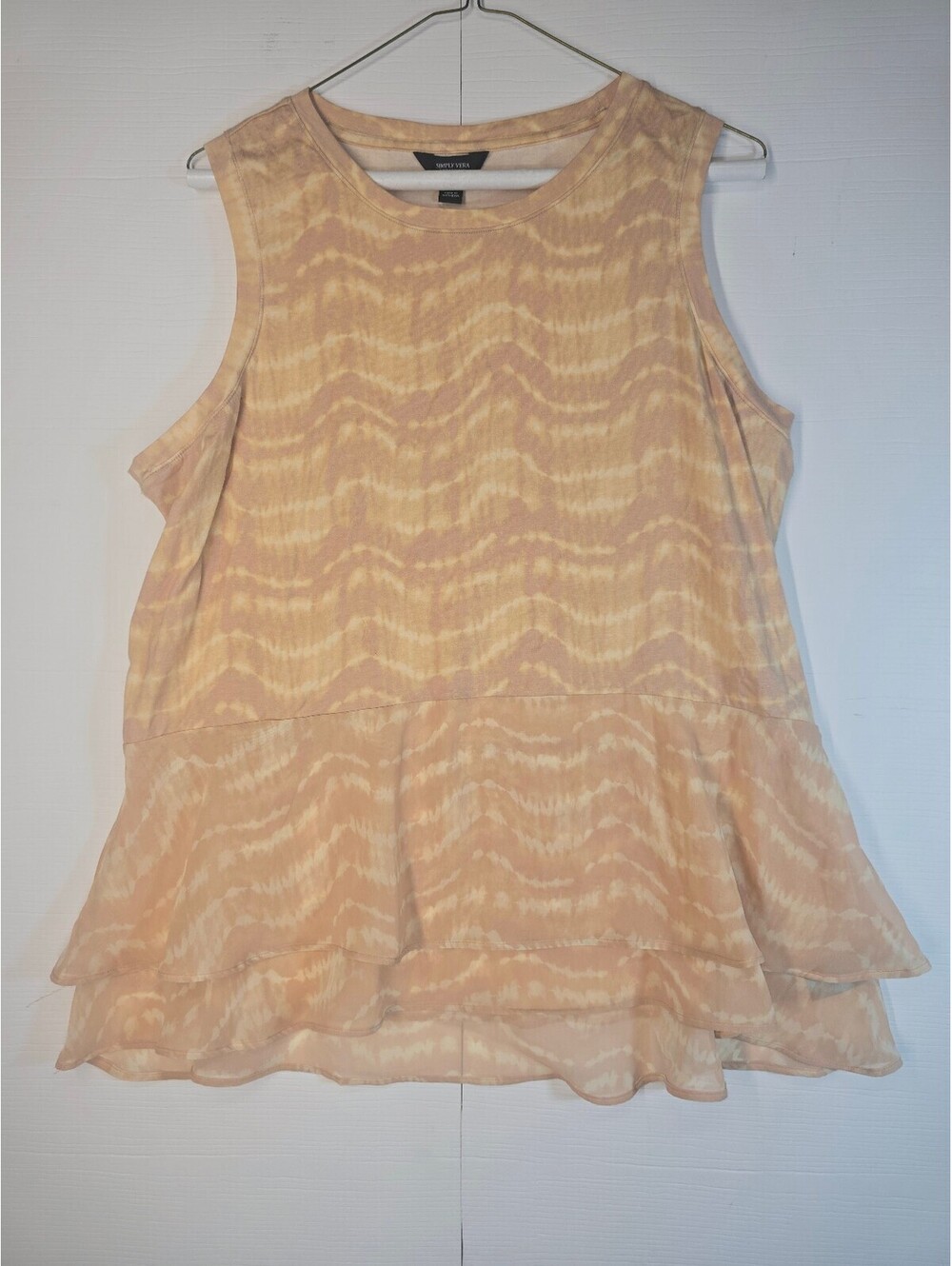 Simply Vera Vera Wang Womens XL Peach Tie Dye Peplum Tank Top Tiered Hem